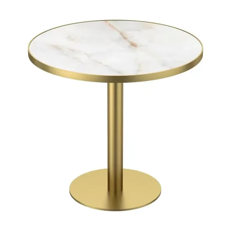 Round Tulip Outdoor Dining Table Sintered Stone Imitation Marble Top Stainless Steel Base Waterproof for Patio