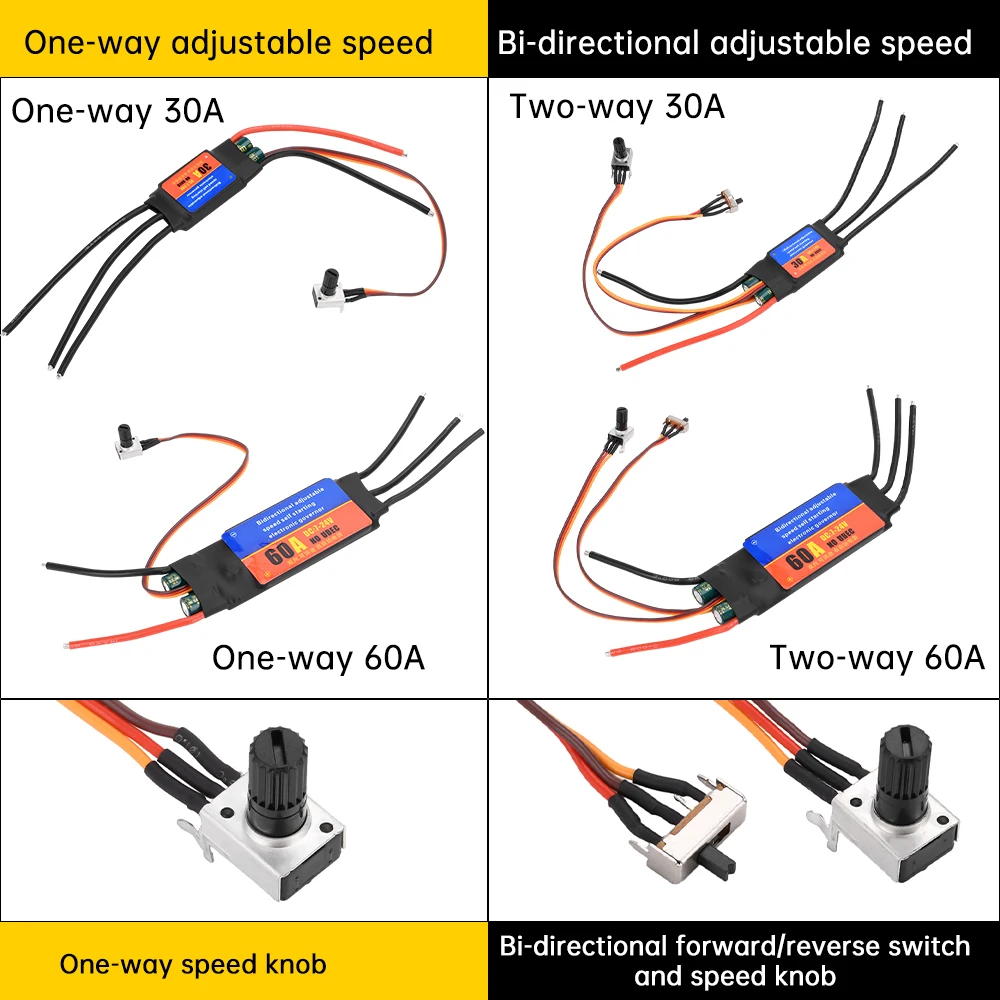 30A 60A Bidirectional Unidirectional Self Starting Brushless Electric Regulation Speed Controller ESC for DIY Tools