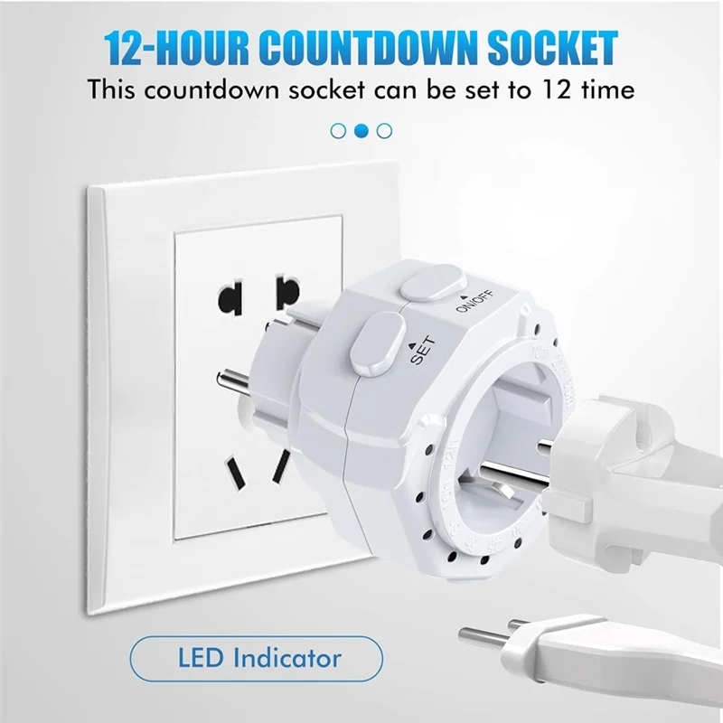 T98C-LED Display Timer Switch Socket, 12 Time Ranges, 2 Button Countdown Function Status For Lighting And Household EU Plug
