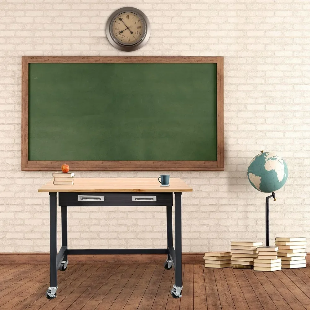 Seville Classics UltraGraphite Wood Top Workbench on Wheels with Sliding Organizer Drawer Table, 48", Satin Graphite