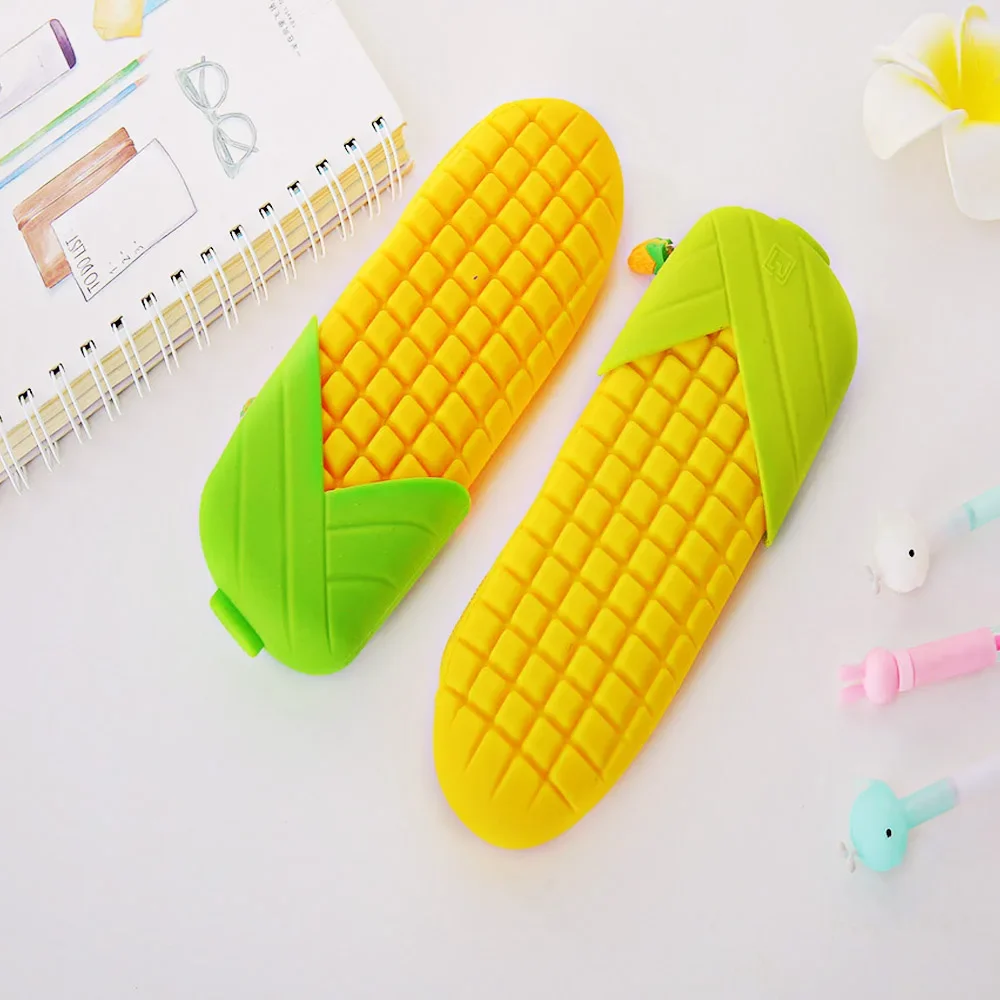 Imagem -04 - Silicone Simulação Corn Pencil Case Impermeável Kawaii Coreano Papelaria Bolsa Presente das Meninas Bonito Material Escolar