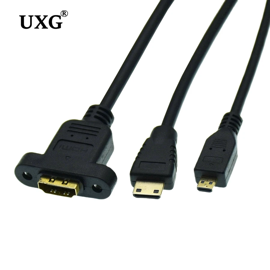 Mini Micro HDMI-compatible Male To HDMI HDMI-compatible Female with Screw Holes To Secure Panel Cable A Female To D Male 30CM