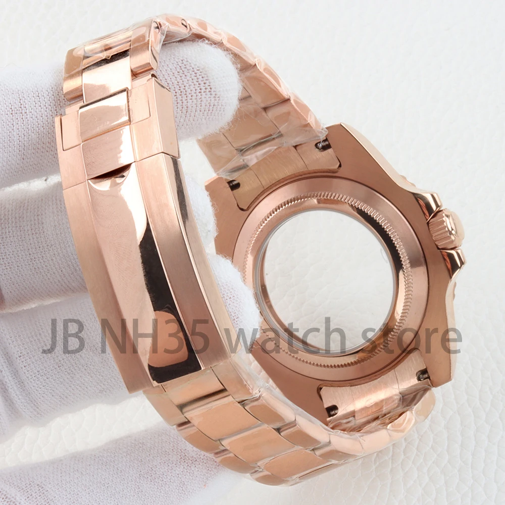 Caja de acero inoxidable Pvd de oro rosa de 40mm NH35 para SUB/GMT/Yacht-Master NH34 NH35 NH36 NH38 pulsera pulida con ostras de movimiento