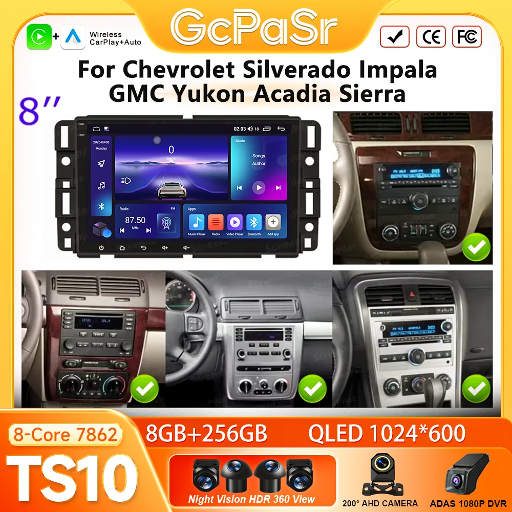 Radio para Auto con Carplay, GPS, Navegación, Android Auto, WiFi, para Chevrolet Silverado, Impala, GMC Yukon, Acadia, Sierra, Unidad sin 2din
