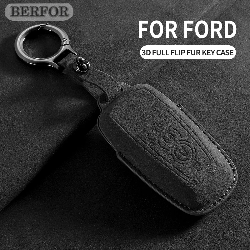 Suede Car Key Cover Case for Ford Maverick Focus Edge Explorer Everest Fusion Mondeo Mustang Raptor Bronco Ranger KA Fiesta Kuga