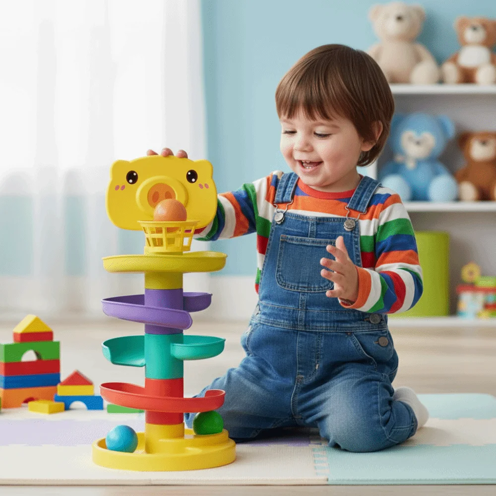Balle coulissante Montessori, piste à empiler, jeux éducatifs pour enfants, tour à bille roulante, apprentissage des bébés