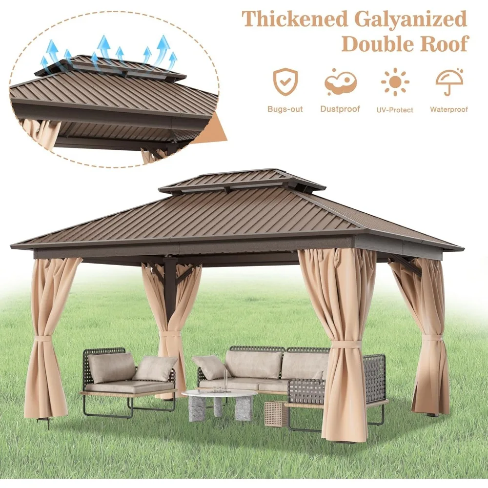 10x14 FT Hardtop Gazebo, with Heavy Duty Galvanized Steel Double Roof, Aluminum Frame Permanent Pavilion,Outside Canopy Gazebo