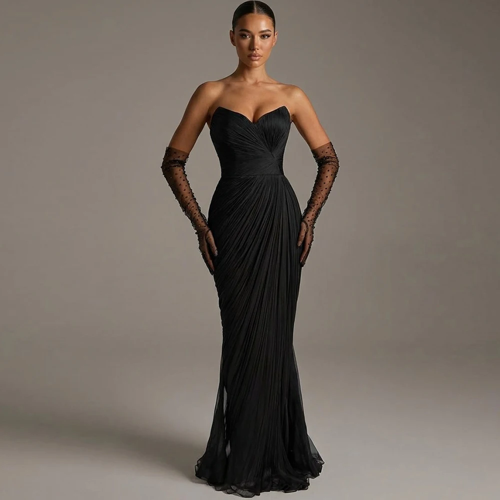 

Formal Black Chiffon Evening Dress Elegant Strapless Backless Customized Party Dresses Delicate Mermaid Special Occasion Gowns