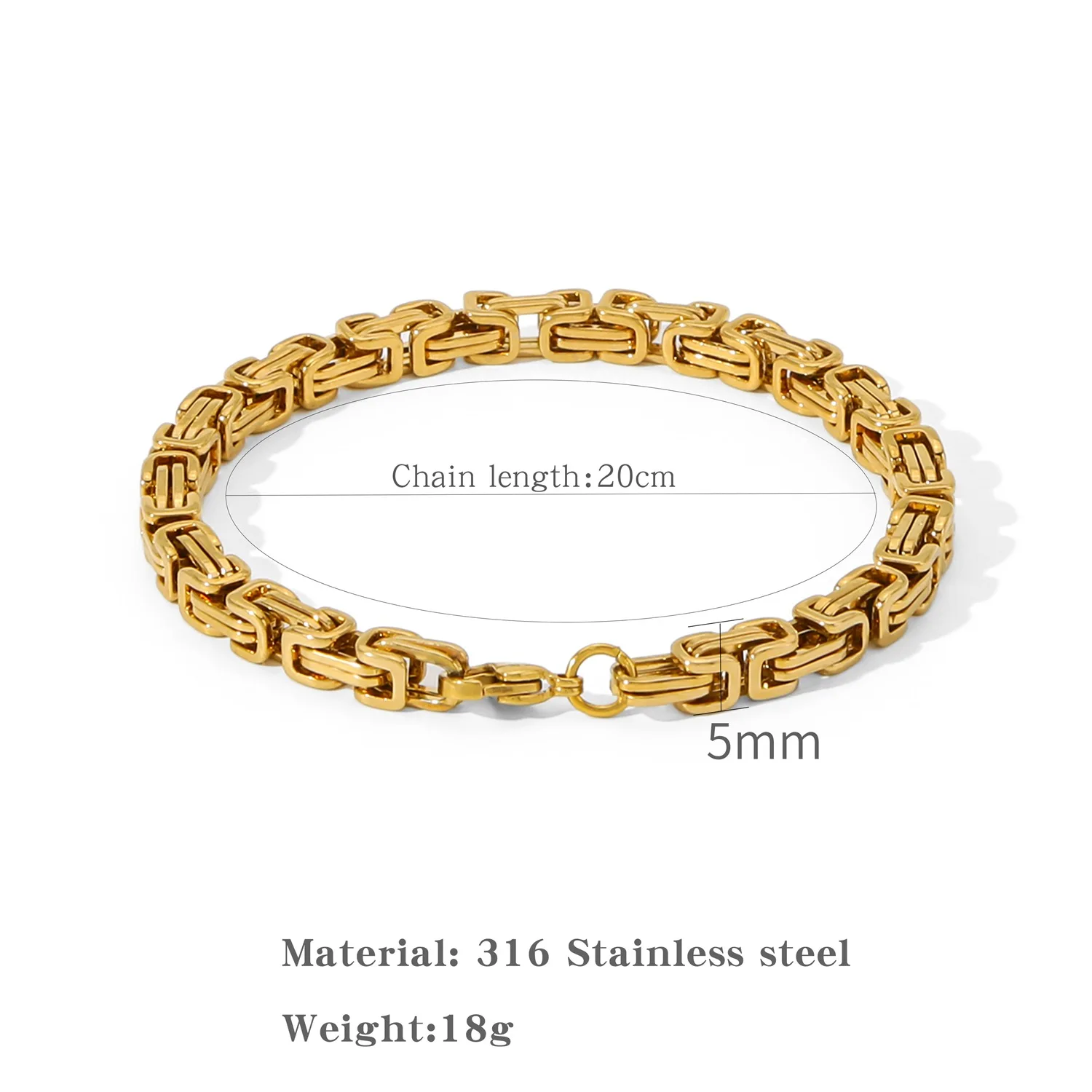 Hip-Hop-Punk Edelstahl Byzantinisches Kettenarmband Retro Goldfarben Herrenarmband Mode Party Schmuck Accessoires – Detail 5