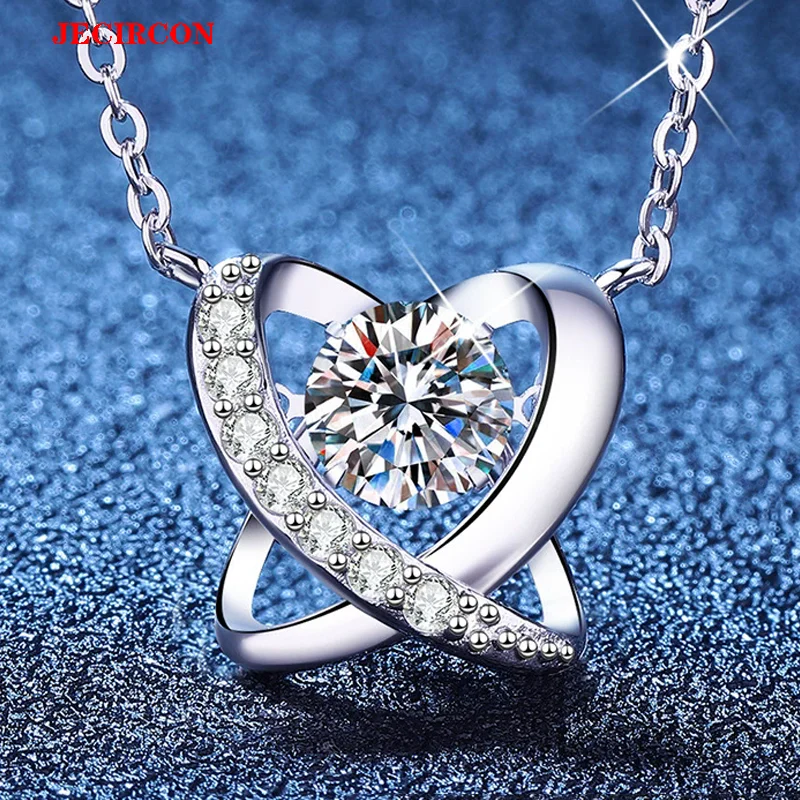

JECIRCON Sparkling S925 Sterling Silver Necklace, Gorgeous 1 Carat Moissanite Heart Pendant, Unmissable Beauty, Timeless Jewelry