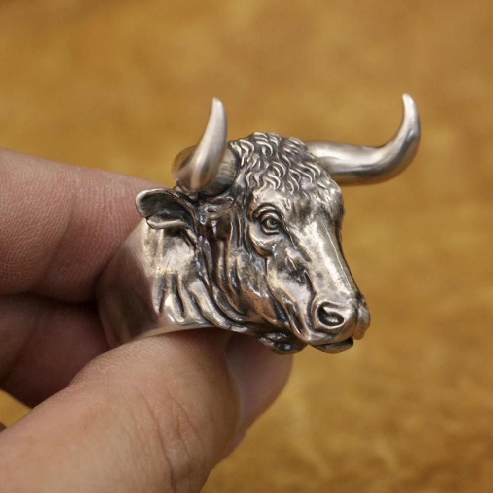 Buffalo 925 Sterling Silver Ring  Punk Wild ox Ring TA394 US Size 7~16 BZ