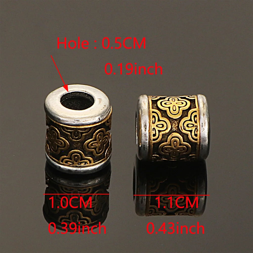 5Pcs 10x11MM Antique Design Golden Silver Plated Cast Metal Striped Tube Spacers Charms Beads For Diy Jewelry Making Accessories