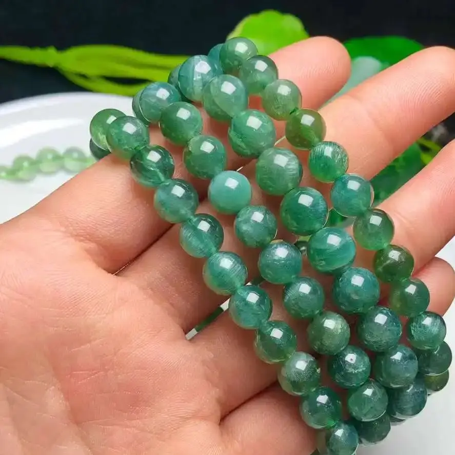 Natural Green Kunzite Bracelets 7-8mm Round Beads Simple Design Bracelet For Women Gift