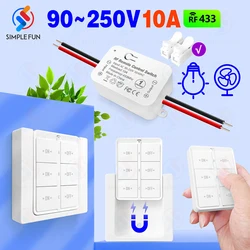 433Mhz 110V 220V Wireless Remote Control Light Switch,3-in-1 86 Wireless Wall Panel Switch,RF 10A Module for Lamp Fan ON/OFF