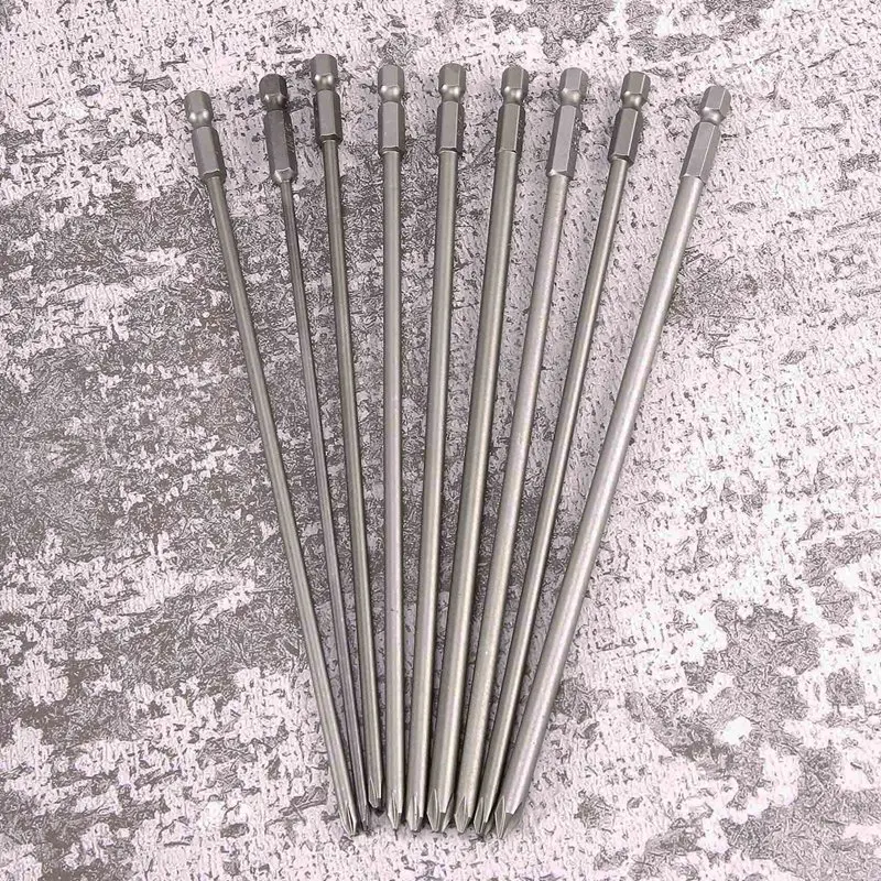 9Pcs 1/4 Inch 200Mm Ph1 Ph2 Phillips Magnetic Long Hex Cross Head Screwdriver Bits S2 Electric Drill Power Driver Tools