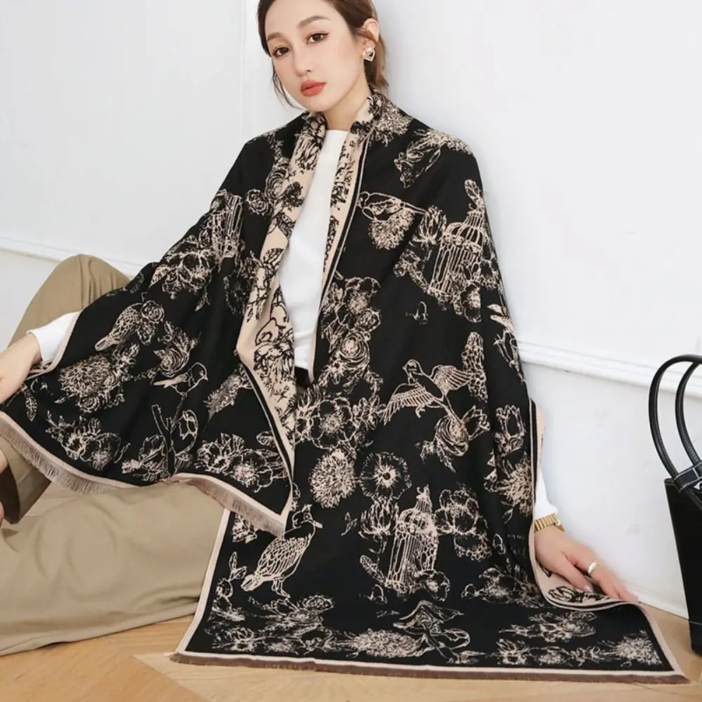 

Шарф с цветочным принтом, теплое толстое одеяло, кашемировые шарфы с кисточками, имитация кашемира, шарфы в корейском стиле, большая шаль для студентов