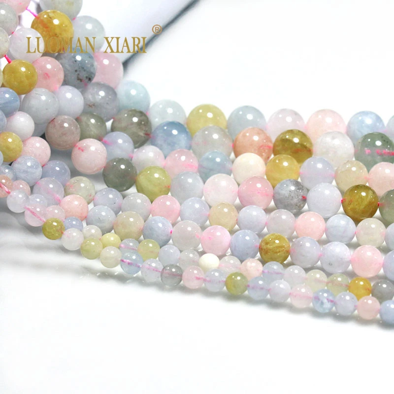 AAA+ 100% Natural Morganite Natural Round Transparent Gemstone Beads for Jewelry Making Diy Bracelet Necklace  4/6/8/10/12mm15''