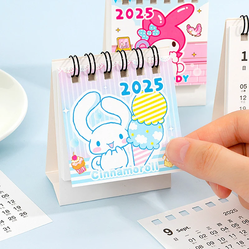 2025 New Sanrio Mini Desk Calendar Kawaii Cartoon Desktop Calendar Plan Small Ornaments Decoration Ins Cute Girl Christmas Gift