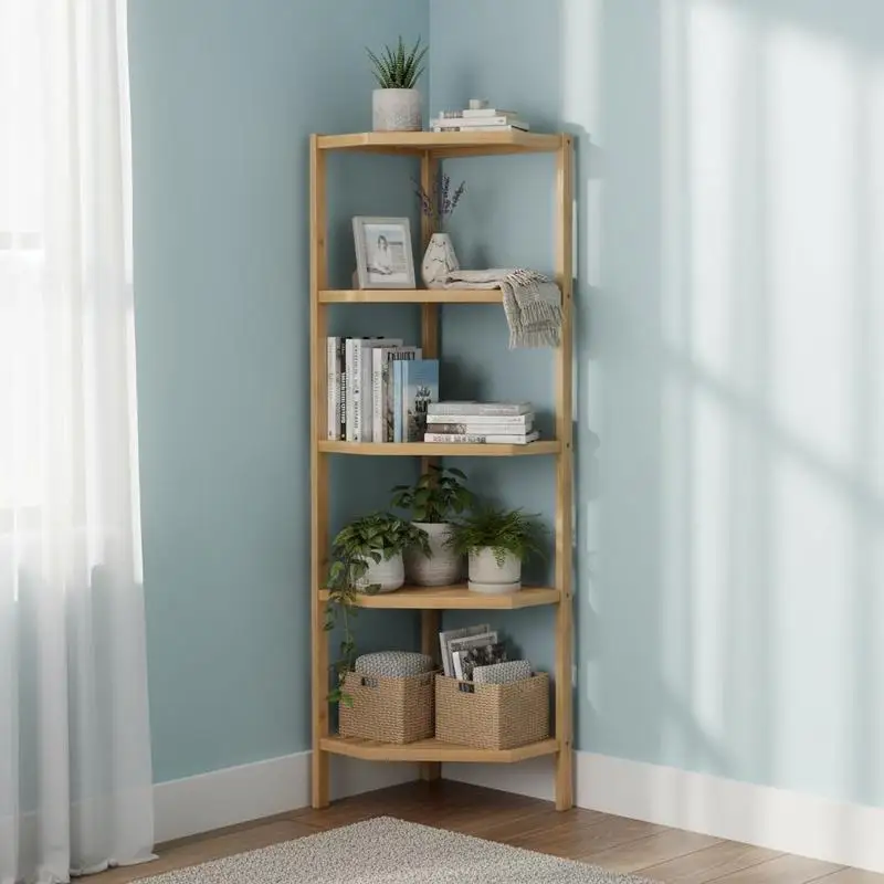 

5-Tier Bathroom Standing Shelf, Narrow Shelving Unit, Display Storage Rack Organizer, Freestanding Flower Plant Stand, Multifunctional Bamboo Shelf Ideal for BathRoom, Kitchen, Home, Natural