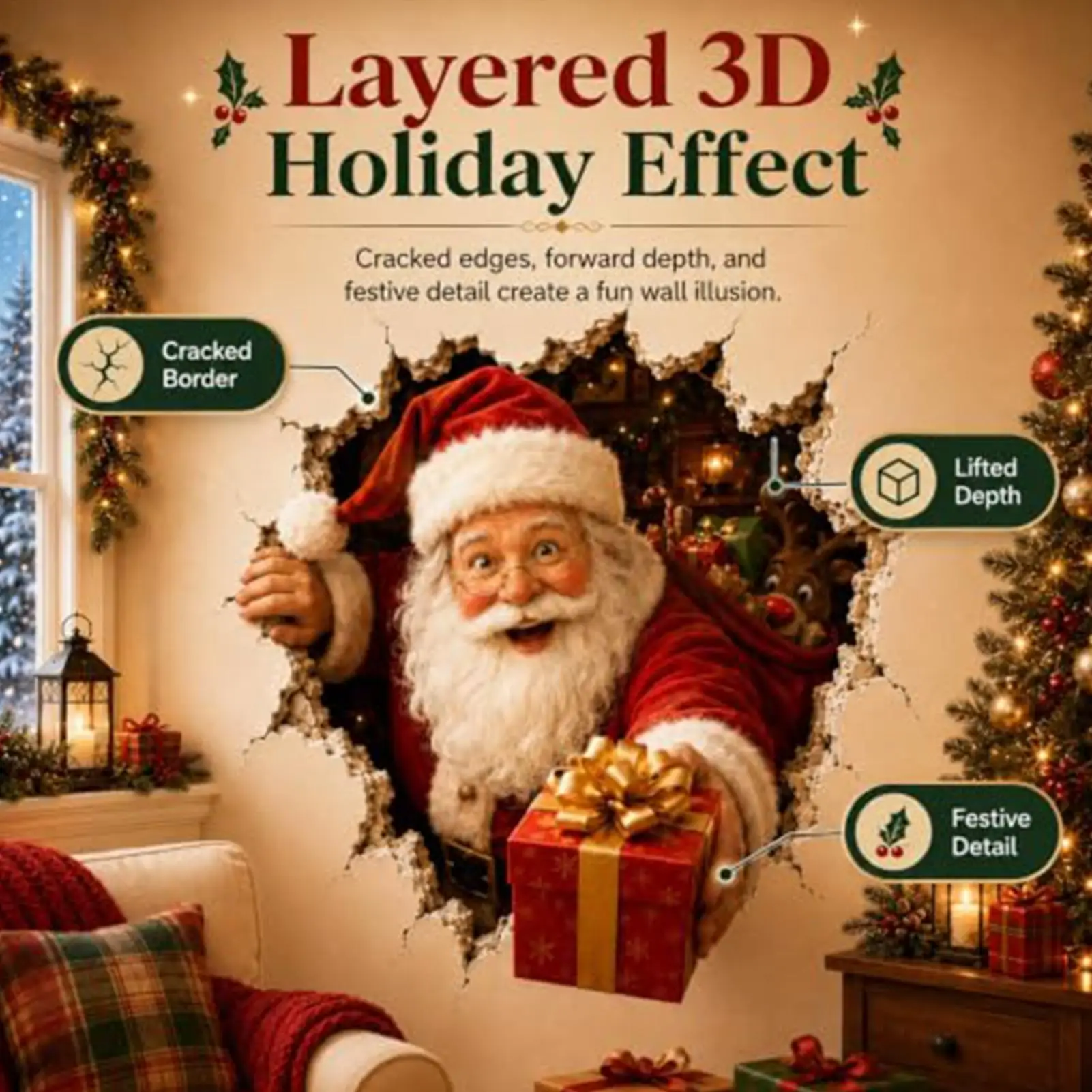 Christmas Wall Stickers 2D Crack Wall Break In Design Mirror Decals Santa Claus snowman Designs Christmas party Home Decorations