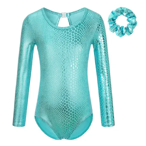 Collant de ginástica para meninas, manga longa, unicórnio, sereia, brilhante, dança, para crianças de 2 a 10 anos