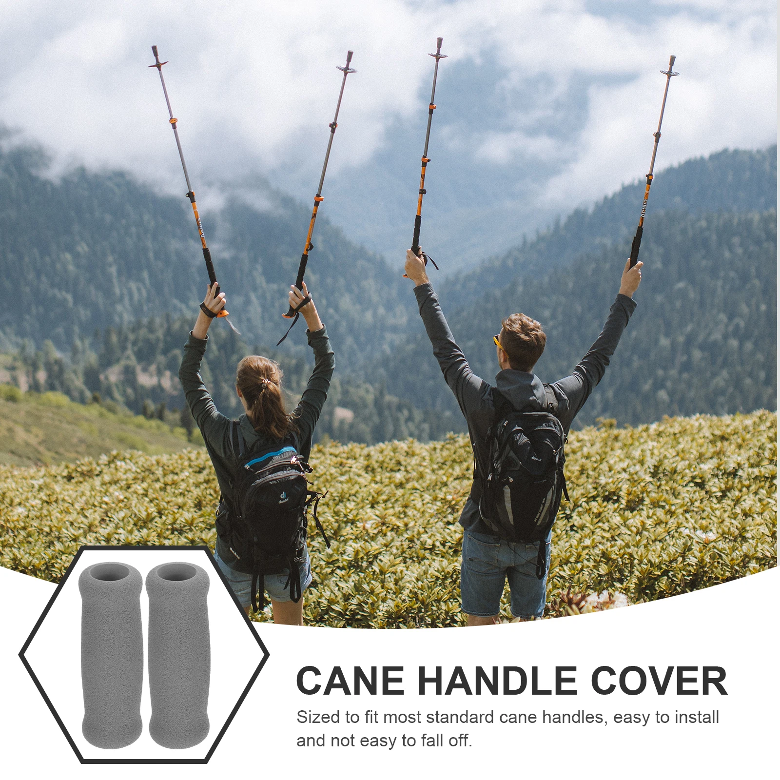 

4pcs Black Hiking Pole Grips Foam Covers Walking Cane Handle AntiSlip Crutch Hand Grips Comfortable Design Fits Standard Size