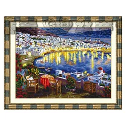 Amishop Gold Collection Beautiful Counted Cross Stitch Kit Nightwatching Harbour Port Beach Seaside City At Night Dome 111004