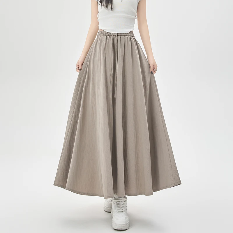 

Женская черная, серая длинная юбка с большими качелями, винтажная повседневная простая юбка трапециевидной формы с высокой талией, весна-лето, бандажные праздничные юбки, женские