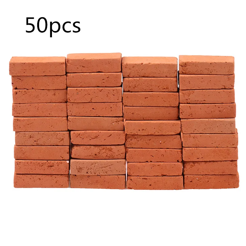 50pcs Miniature Construction Brick Dollhouse Roof Tile Clay Brick Model Building Kits Tiny House Scenery Architecture Material