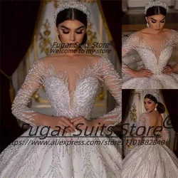 High-End O-hals Kralen Bruidsjurk Elegante Lange Mouw Sexy Baljurk Lange Bruids Plechtige En Luxueuze Vestido De Novia