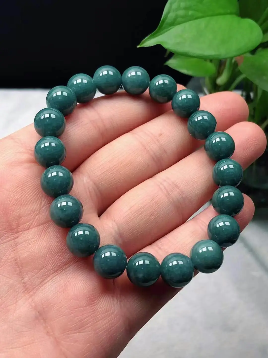 New Natural Burma Jadeite Handring Ice Glutinous Blue Water Delicate Characteristic Jade Bracelet Hand-string Fashion Jewelry