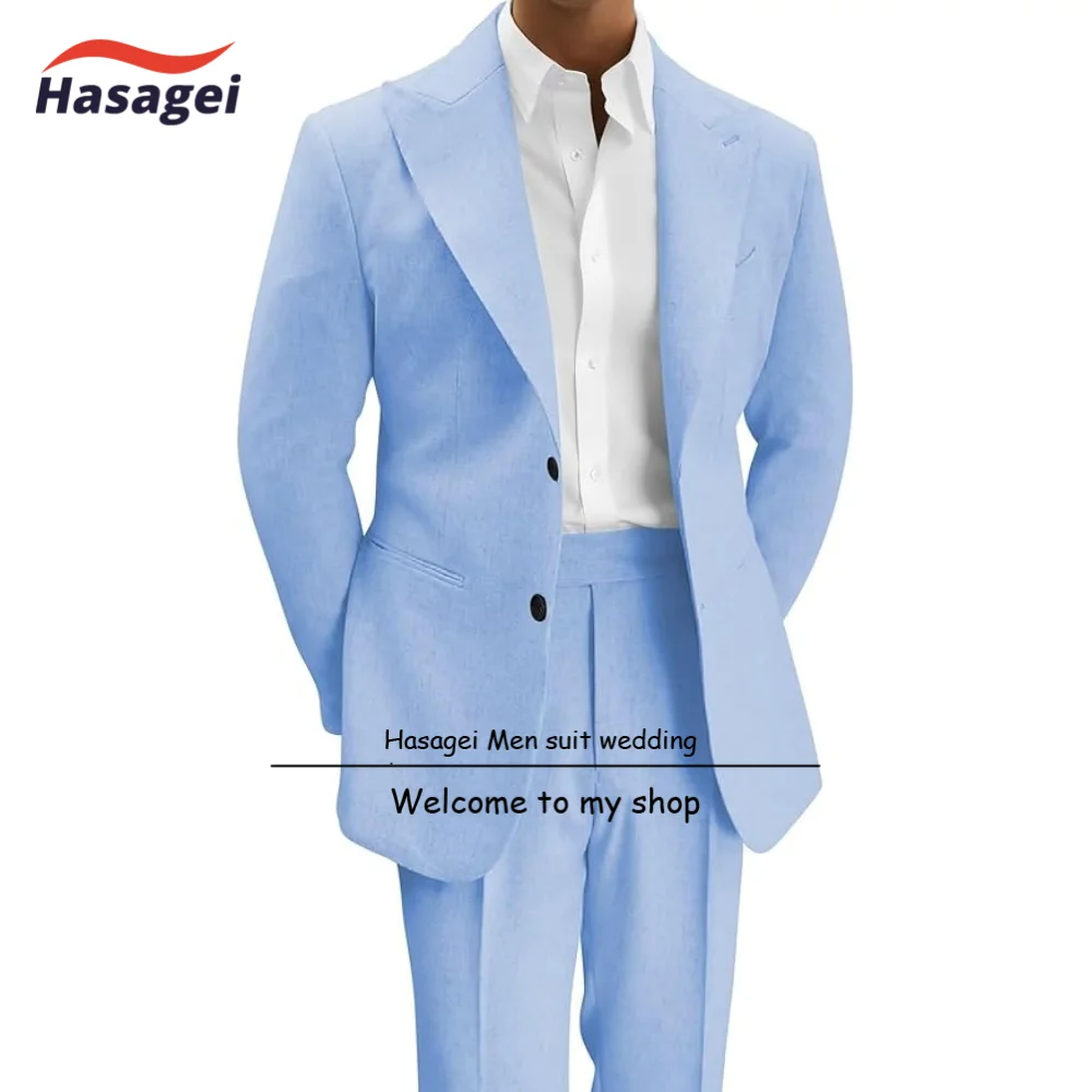 

Formal Business Linen Suit for Men 2 Piece Slim Fit Jacket and Pants Set Summer Beach Wedding Linen Suits