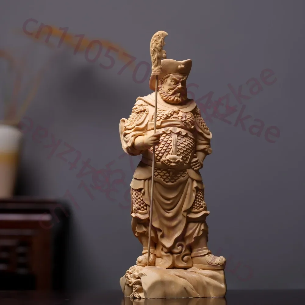 Zhou Cang Statues Hand-Carved Hinoki Wood Chinese Guardian Taoist Deity Figurines for Home or Temple