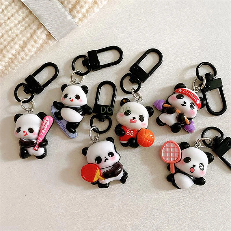 Cartoon Cute Sports Panda Keychain Bag Pendant Charm Backpack Funny Hanging Ornament Unisex Decorations Couple Accessories Gifts