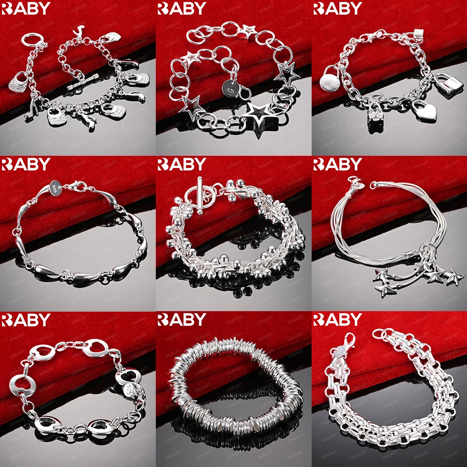 

URBABY 925 Sterling Silver Design Bracelet For Women Men Fashion Jewelry Charm Grace Noble Wedding Accessories