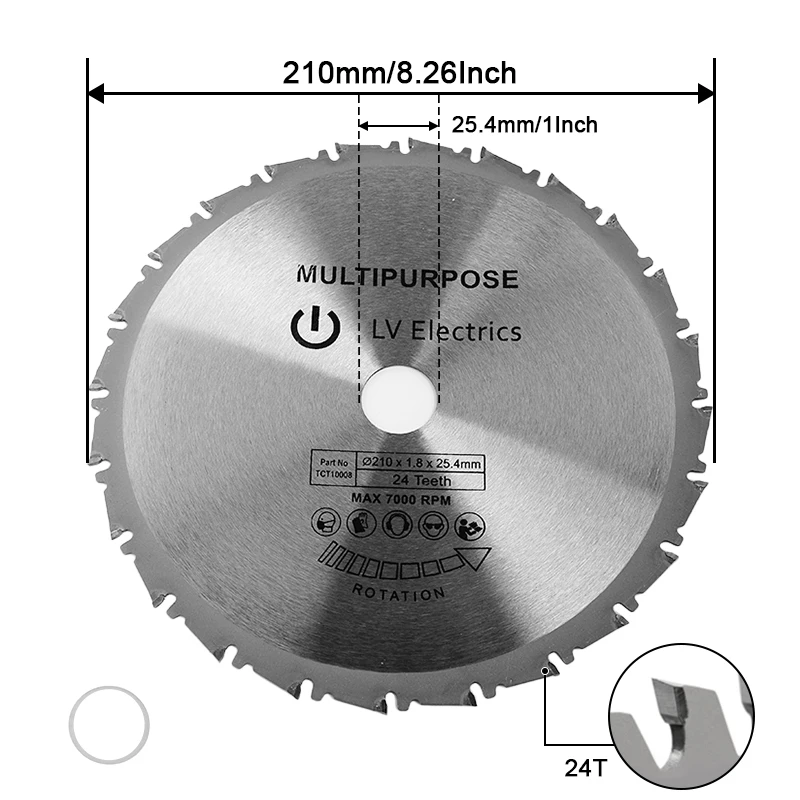 210 ×25.4 mm  24T Carbide Circular Saw Blade Multi-function Saw Blade For Cutting Metal Wood Plastics