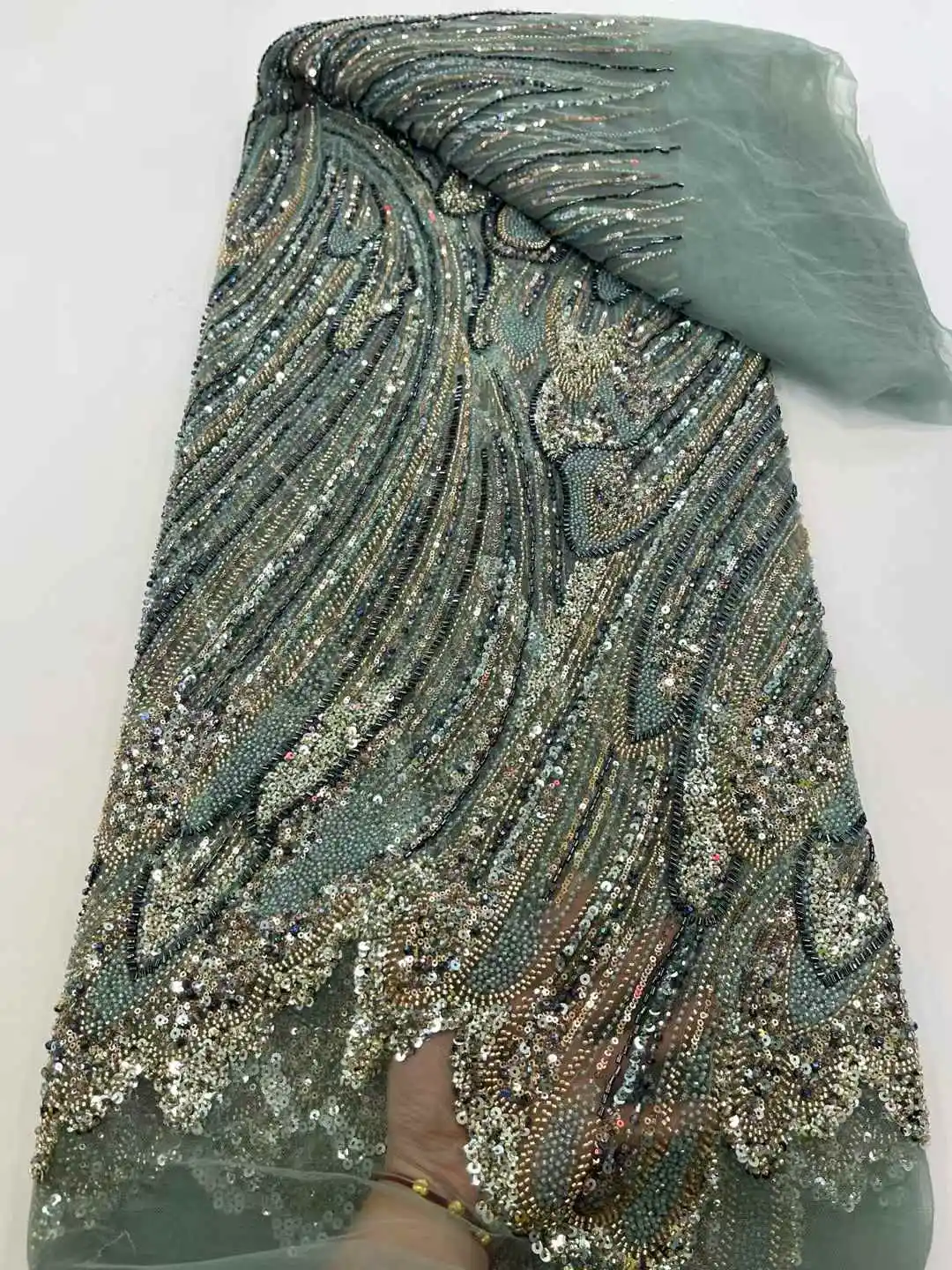 2025 프랑스 헤비 비즈 레이스 원단, 아프리카 스팽글, 신랑 레이스, 나이지리아 웨딩 파티 드레스 바느질용 원단, 고품질