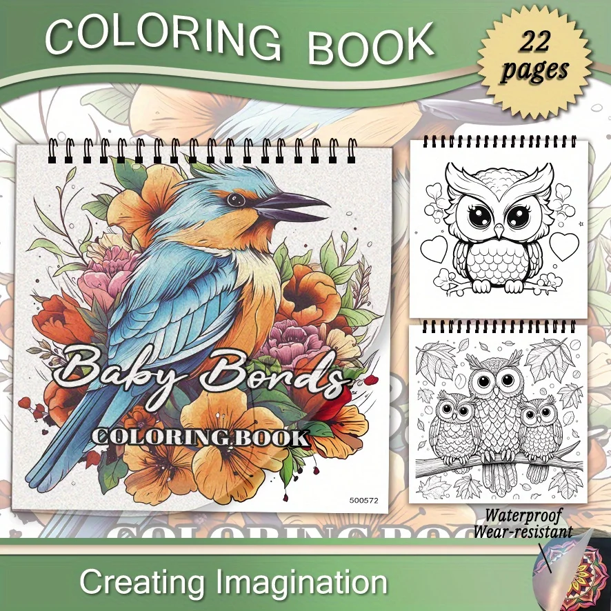 

Книжка-раскраска для взрослых с изображением птенцов - 8,27×8,27 дюймов, 22 страницы. Красочные узоры с птицами и цветами. Прекрасный подарок