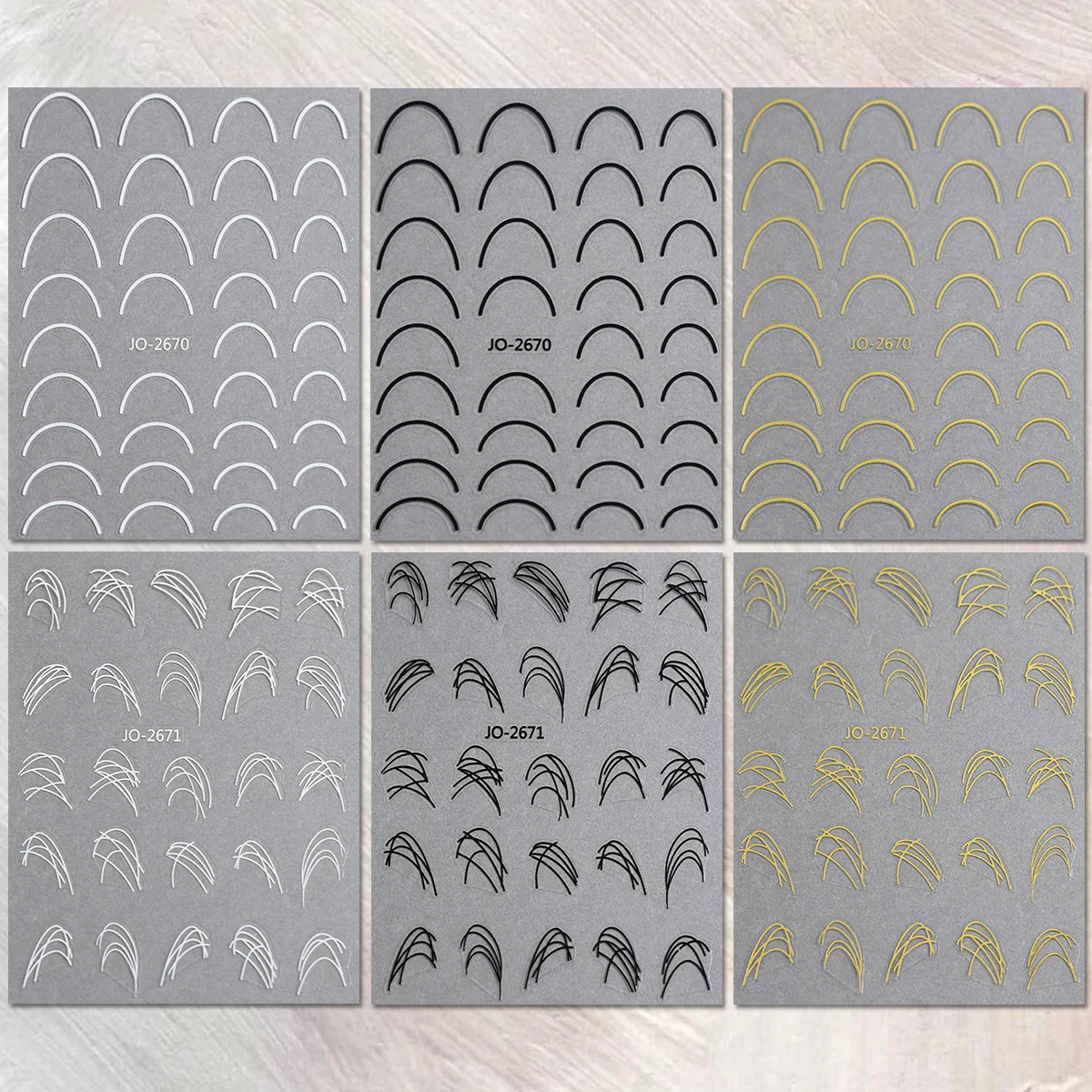 Juego de pegatinas para decoración de uñas de línea francesa, calcomanías para uñas con rayas curvas en blanco, negro y dorado, diseño de uñas de Gel acrílico, 3/6/12 hojas