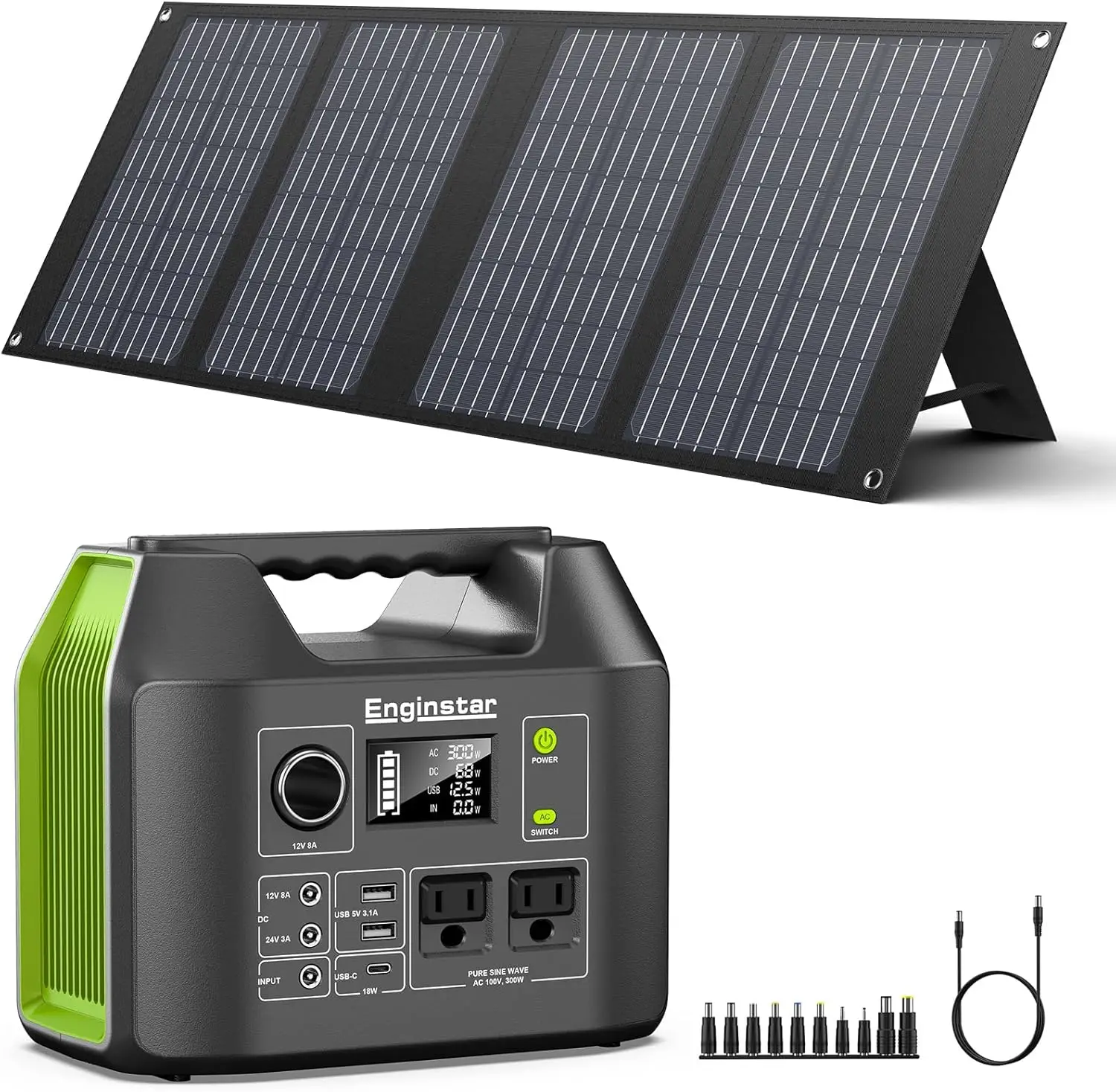 

Portable Power Station 300W 296Wh with 110V Pure Sine Wave & 60W Foldable Solar Panel
