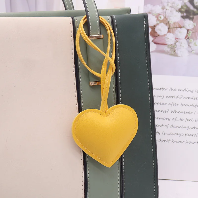 Peach Heart Leather Keychain, Cute Bag Charm Gift