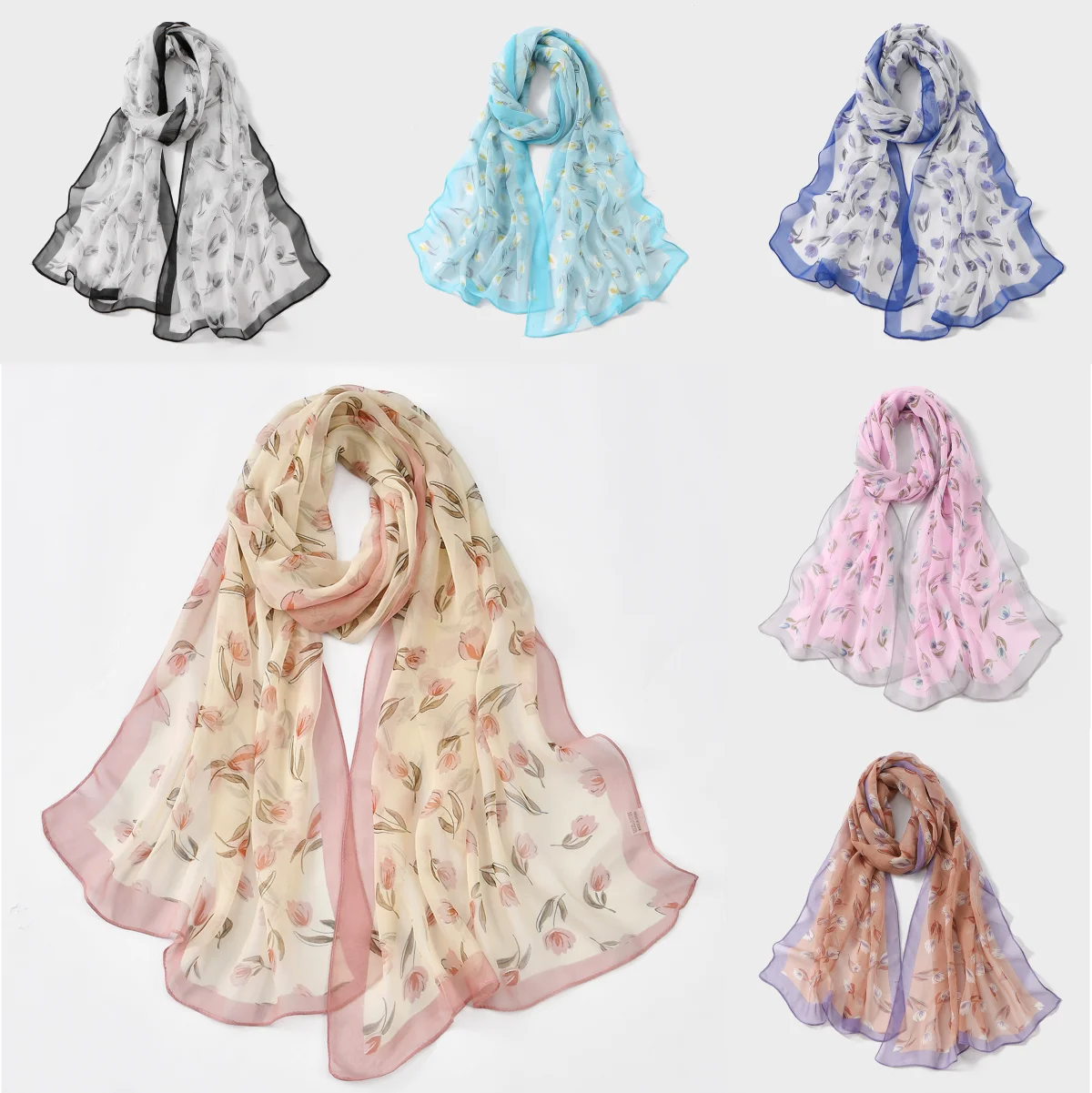 Neue Floral Bedruckte Georgette Schal Frauen Leichte Schal Sommer Im Freien Sonnenschutz Schalldämpfer Seidenschal Dünne Voile 160*50 cm