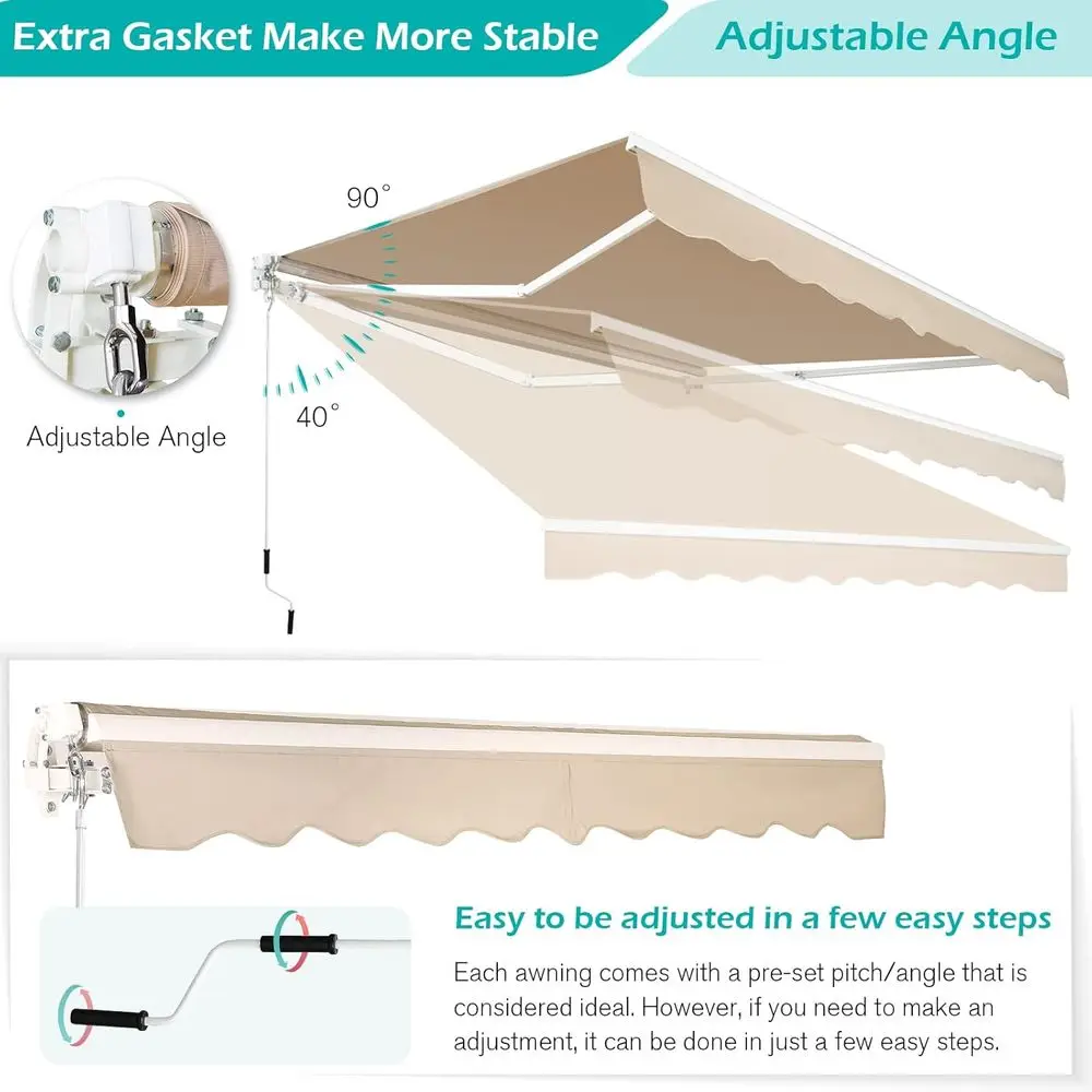 10'×8' Patio Awning Retractable Sun Shade Awning Cover Outdoor Patio Sunsetter Deck Awnings with Manual Crank Handle, Beige