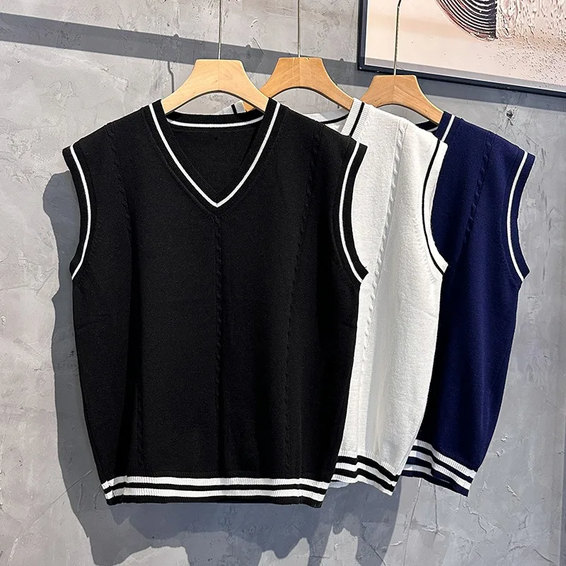 

Autumn Winter Large Size 250 Pou College Sle V Ne Color Blo Knitted Vest Svel Sweater Vest Men Women Casual Wear
