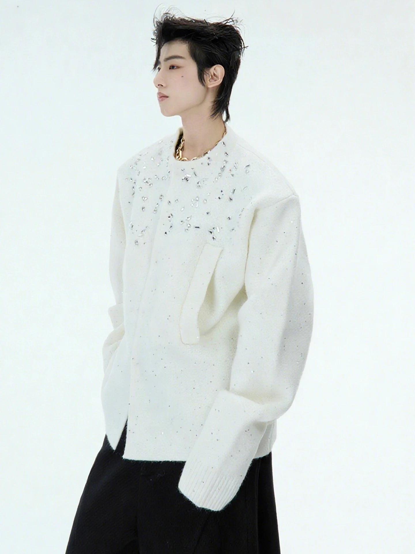 2025 Japanese Style INS Fashion Heavy Embellished Cardigan Sweater for Men Autumn Loose Handsome Casual High-end Knitted Jacket