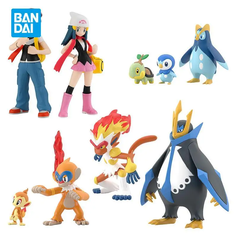 Bandai Original Pokemon Scale World Series Sinnoh Set Dawn Piplup Infernape Action Figure Model Toys Gift for Birthday Children