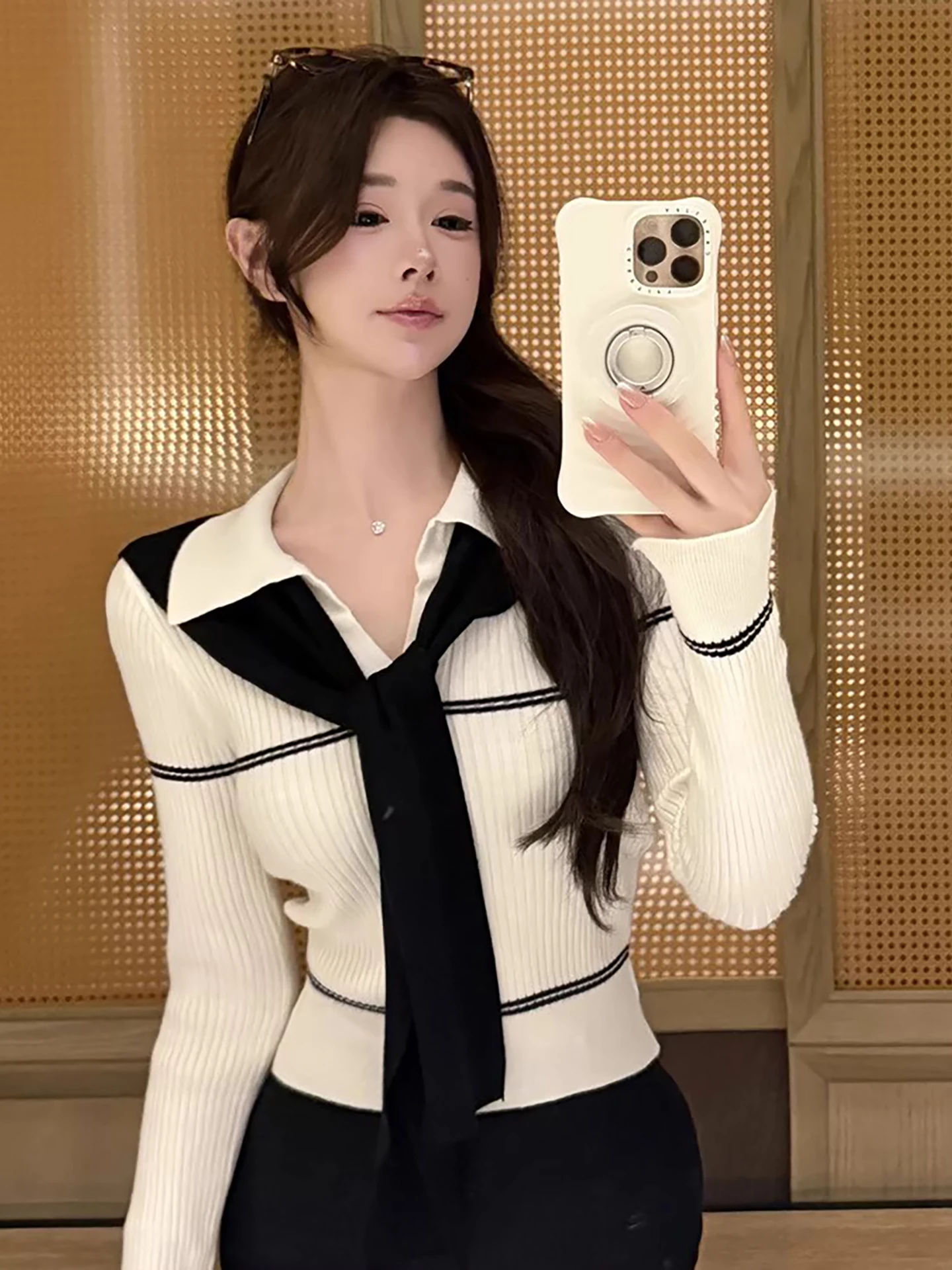 Old Money Sle المرأة Ne محبوك سترة الخريف الشتاء شريط قاعدة طبقة irt ملابس داخلية سوبر لطيف طويل Sve #5