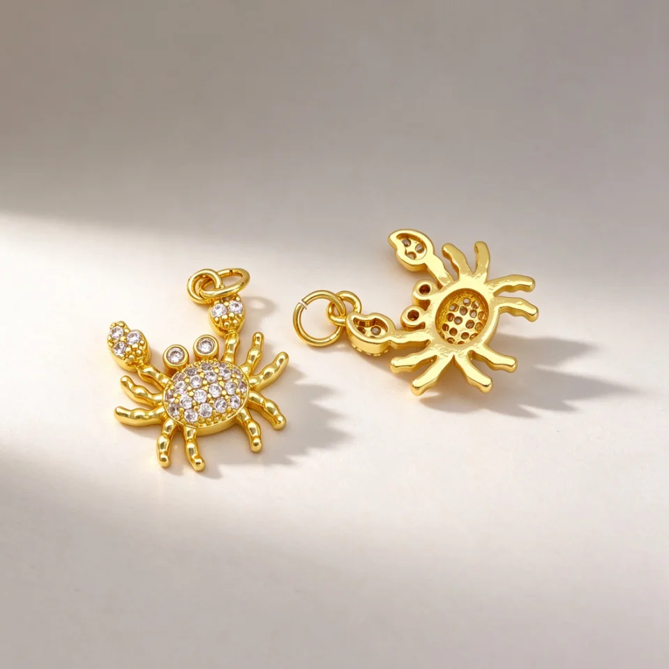 4 Pcs Pendants Brass Inlaid Zircon Charms Fish Crab Moka Pot Sailboat Diy Jewelry Making for Necklace Bracelet Craft Accessories