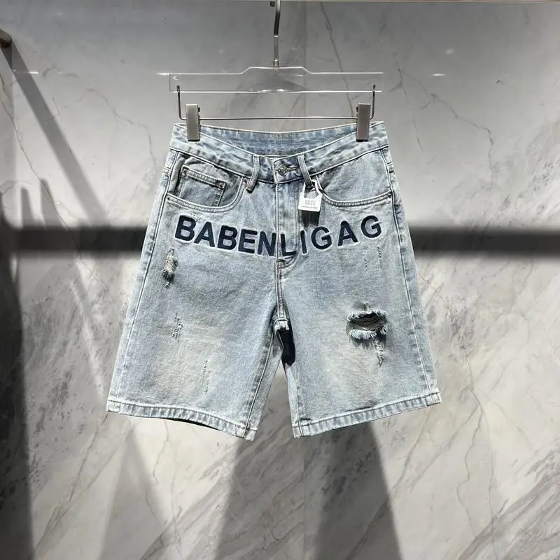 Europäische trend ige Marke dünne zerrissene Jeans shorts für Männer 2024 Sommer neuen Stil Brief bestickte Mode Fünf-Viertel-Hose