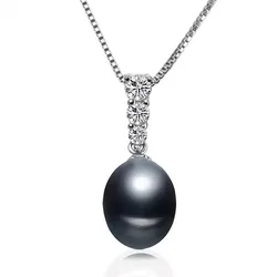Real Beautiful Genuine 925 Sterling Silver Pendant,Black Natural Pearl Necklace Jewelry For Girl Birthday